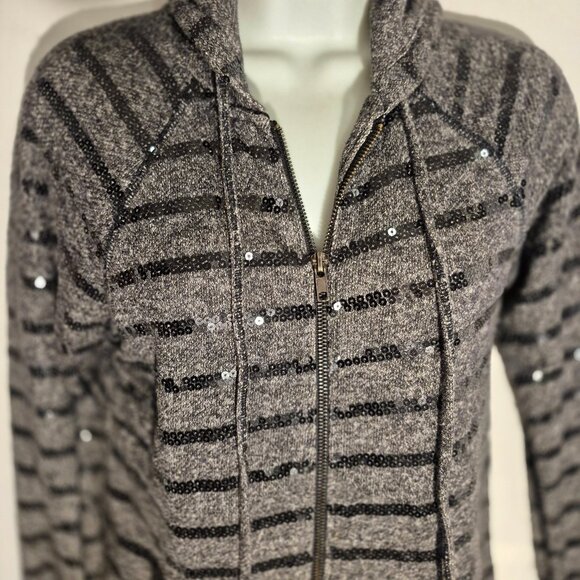 FOREVER 21 zippered Hoodie, Black and gray w/ silver sequins in size small - Picture 2 of 16